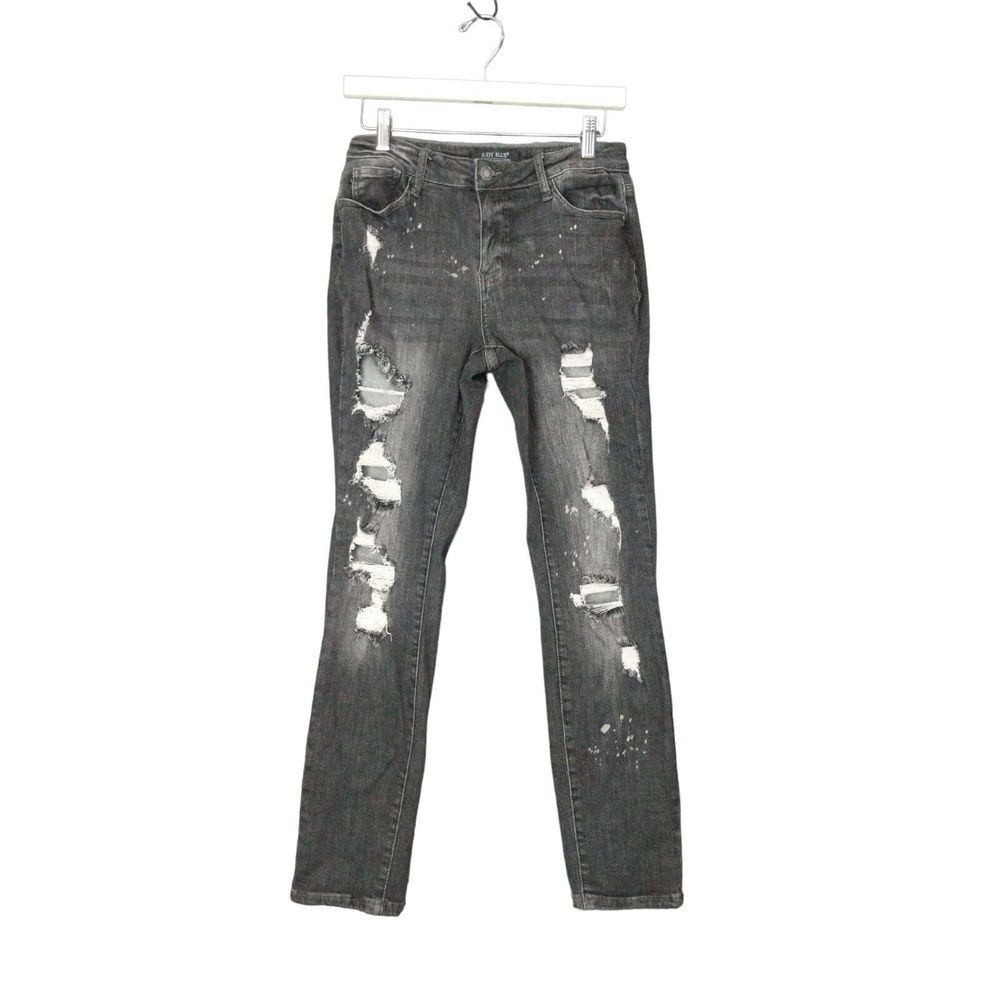 Judy Blue Womens Emo Grunge Edgy Boyfriend Jeans 7/28 Grey Distressed Punk Paint